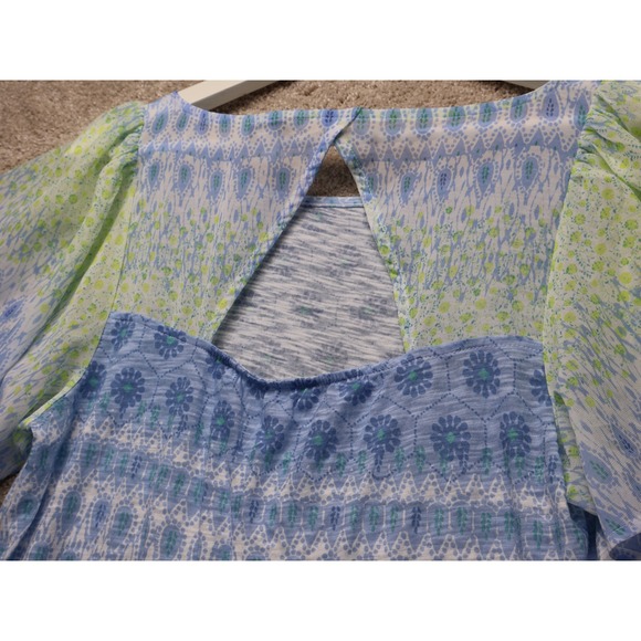 Lucky Brand Chiffon Top Floral Print Split Back Flutter Sleeve Boho Womens S - Picture 2 of 10